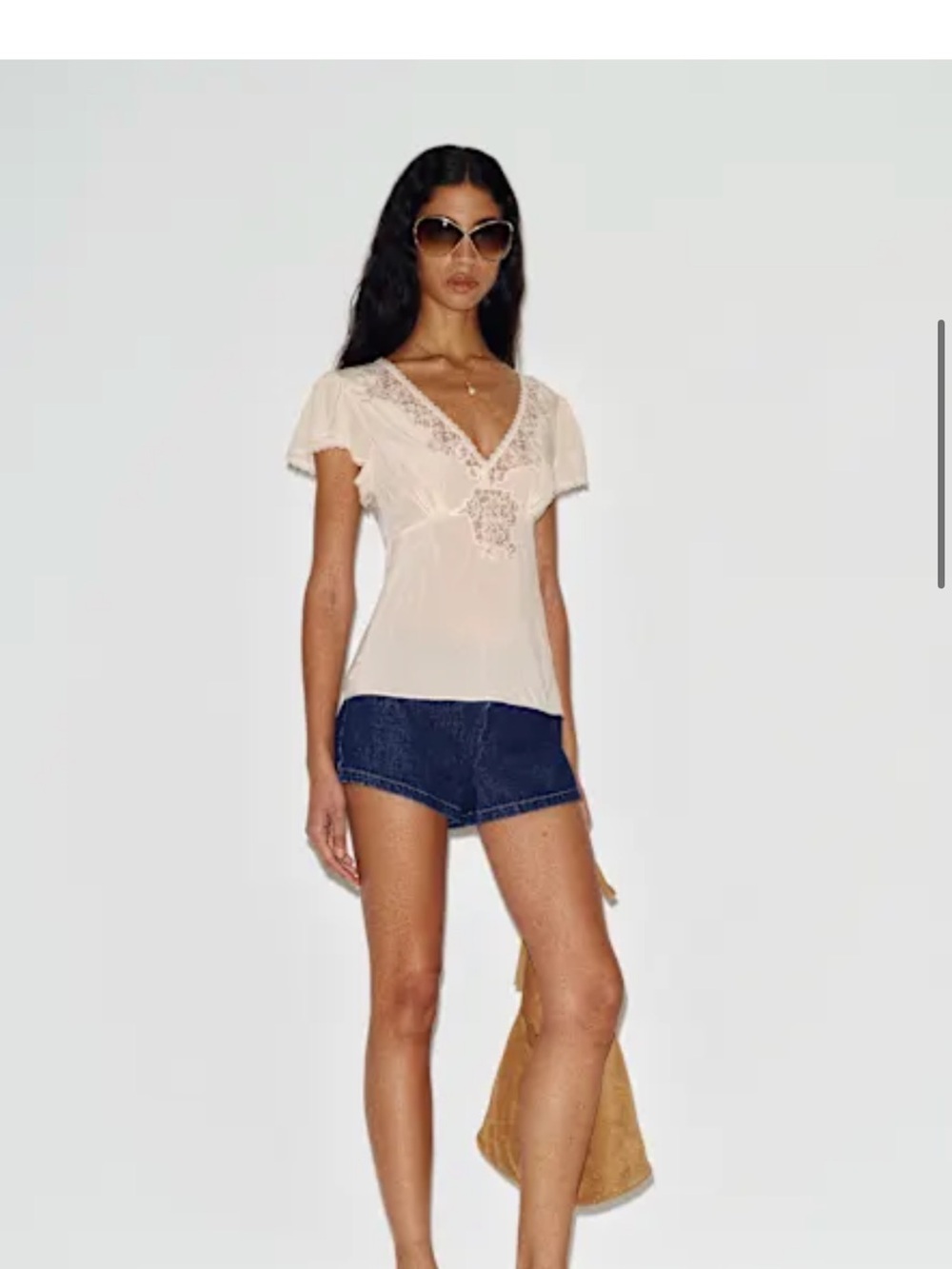 Reformation Delicate Lace-Trim V-Neck Women's Top in Pale Blush
